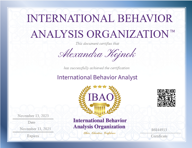 november 2023: Získanie certifikácie ako International Behavior Analyst